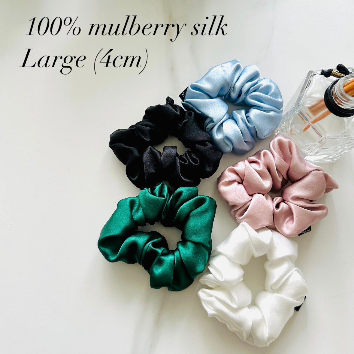 100% Mulberry Silk Scrunchie Hair Tie Elastic 4cm (Large) 6A Grade (22-momme) Oexo-Tex Certified
